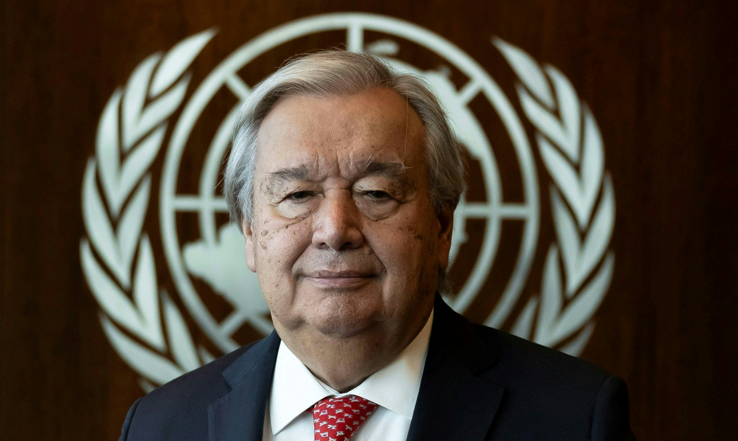 UN Secretary-General Antonio Guterres poses during an interview with AFP at the United Nations headquarters on September 16, 2024 in New York City. (Photo by ANGELA WEISS / AFP)