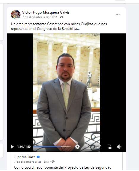 Publicación en la cuenta de Facebook del director territorial de la Unidad de Víctimas en Cesar-Guajira.