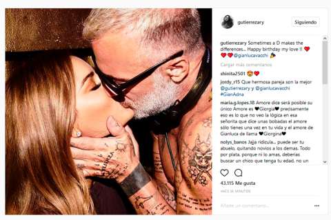 Ariadna Gutiérrez celebra, con un beso, el cumpleaños de Gianluca Vacchi