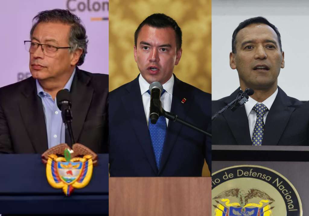 Presidente Gustavo Petro, presidente Daniel Noboa y ministro de Defensa, Petro Sánchez.