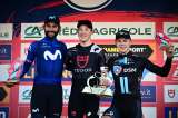 Fernando Gaviria, en el podio de la Milano-Torino 2023