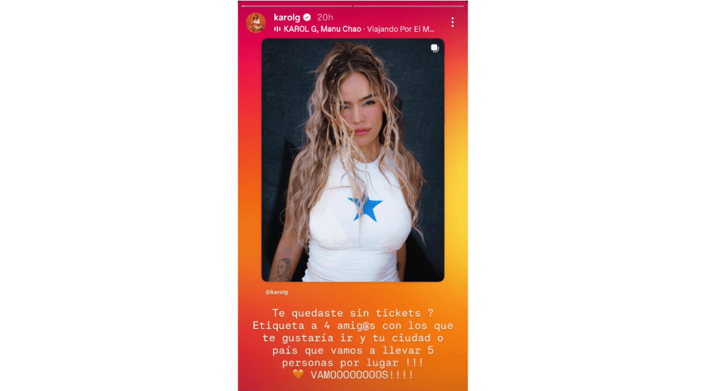 Karol G ofrece boletas gratis para conciertos de la gira ‘Viajando por el mundo Tropitour’