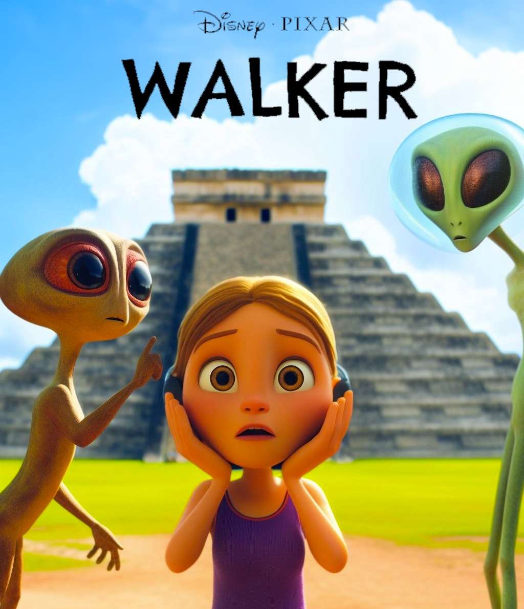 Mafe Walker, mujer que habla con extraterrestres. Imagen creada con Inteligencia artificial al estilo Disney.