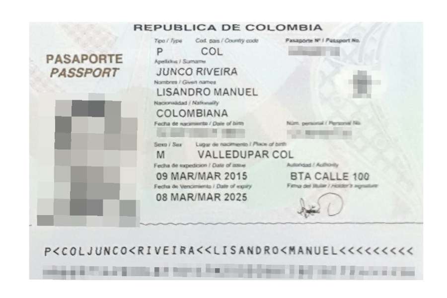 Este es el pasaporte de Lisandro Junco, director de la DIAN, en poder de la firma SFM.