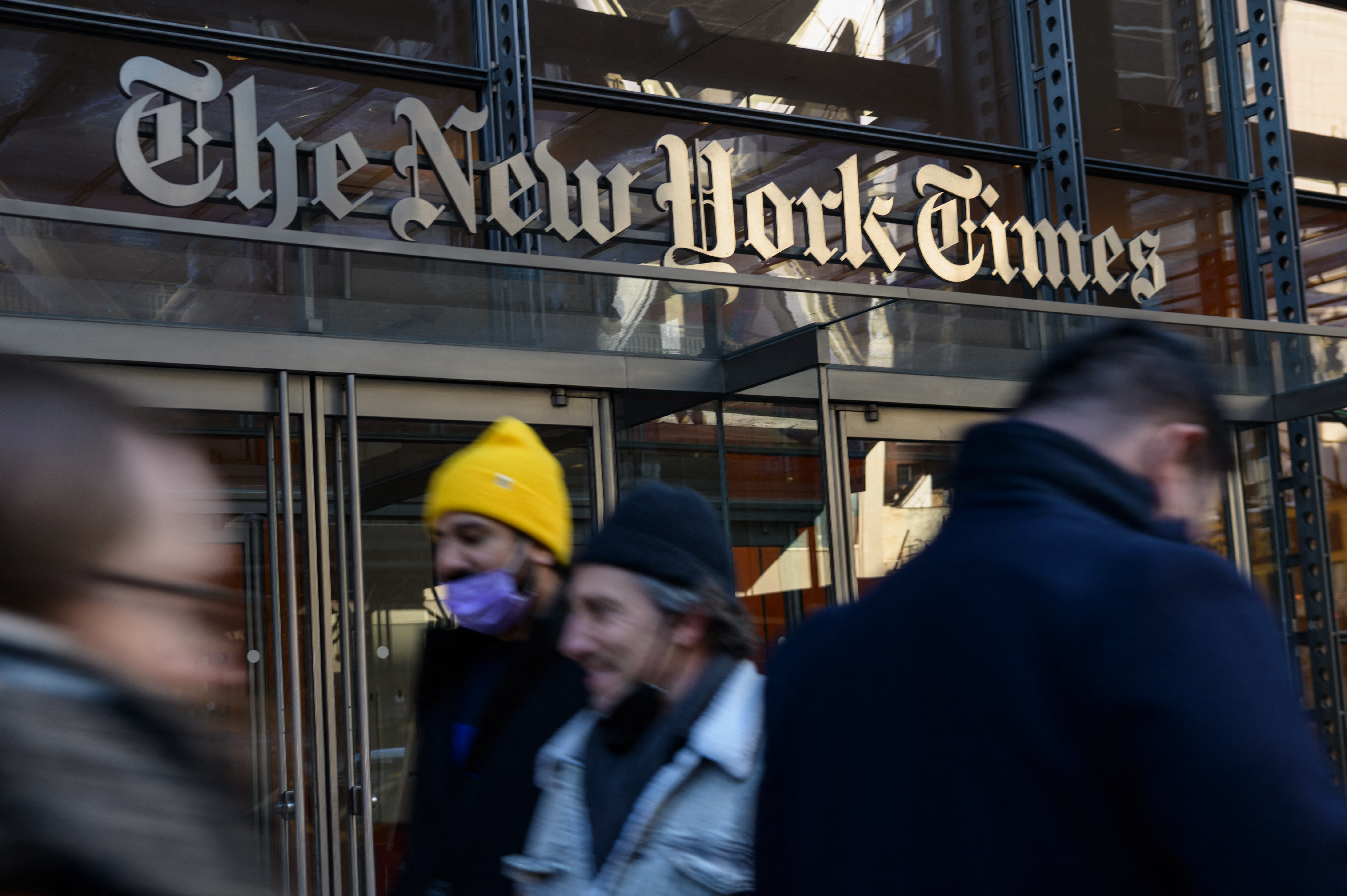 (FILES) The New York Times Building in New York City on February 1, 2022.
