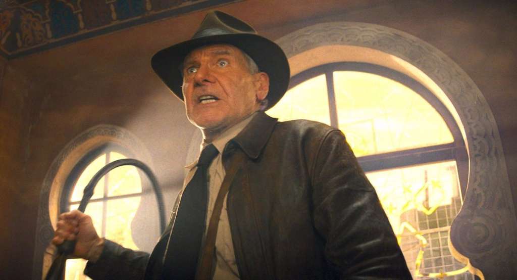 El actor Harrison Ford en su interpretación del rol protagónico en la cinta "Indiana Jones: El dial del destino".