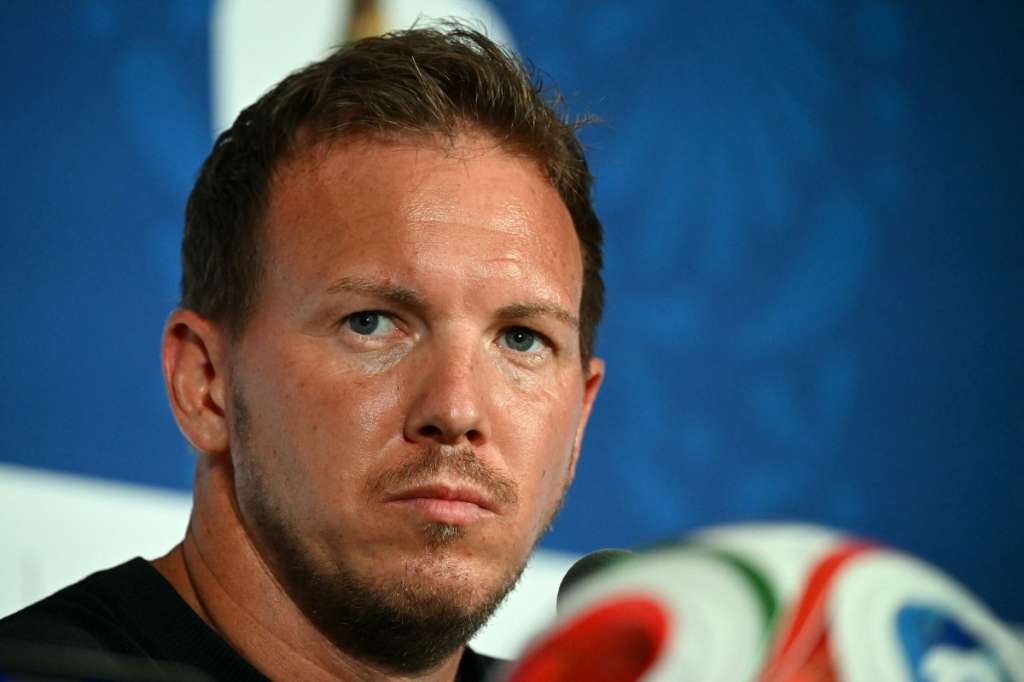 Germany's head coach Julian Nagelsmann gives a press conference at the Houston Stadium in Houston on June 13, 2026, on the eve of the 2026 World Cup football match between Germany and Curacao.