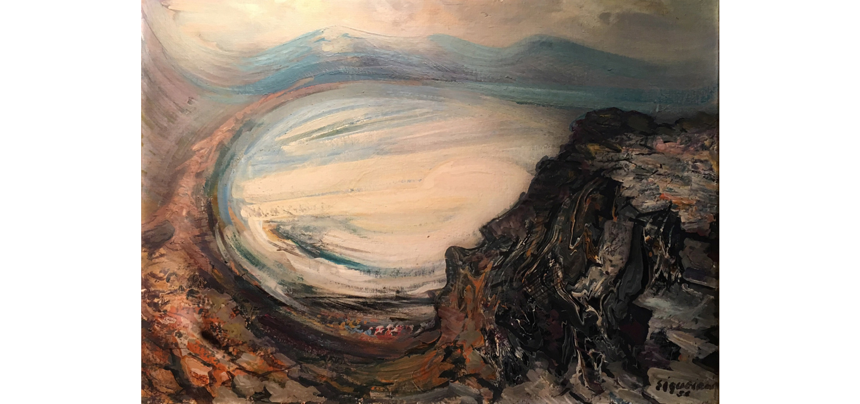 En contraste con los emblemáticos murales de Siqueiros, "Vista de la bahía de Puerto Marqués” es una obra elaborada en piroxilina sobre tela y masonite, y mide 55.3 centímetros de ancho por 75.5 centímetros de largo. La pintura es un paisaje aéreo de la marina de Acapulco.