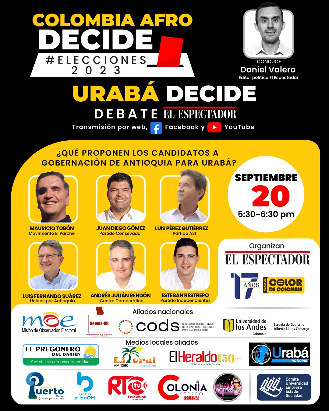 Debate de los candidatos a la Gobernación de Antioquia sobre el Urabá