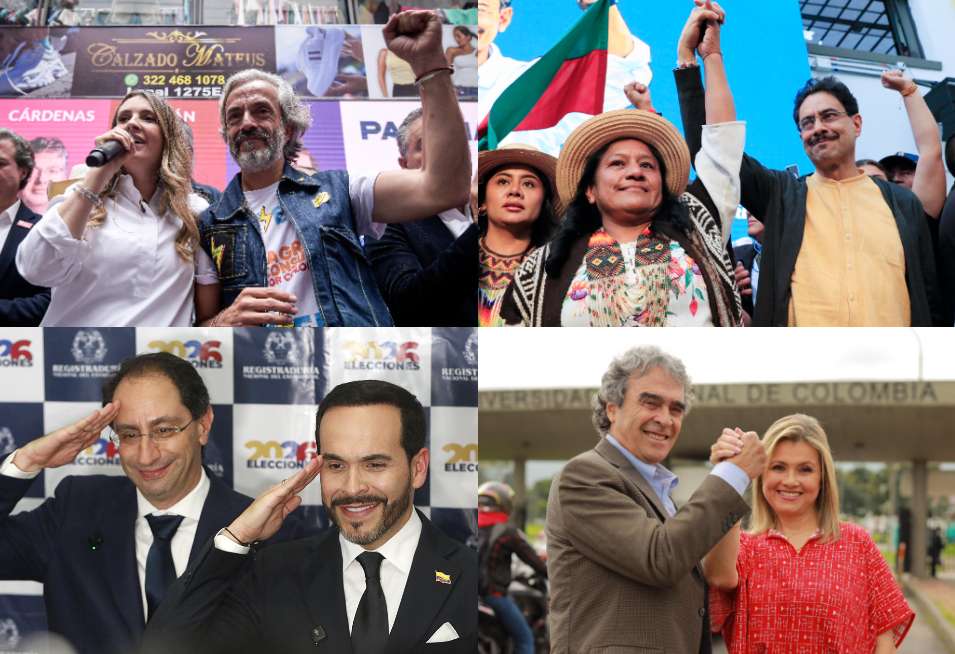 Paloma Valencia y Juan Daniel Oviedo; Aida Quilcué e Iván Cepeda; Juan Manuel Restrepo y Abelardo De La Espriella y Sergio Fajardo con Edna Bonilla.