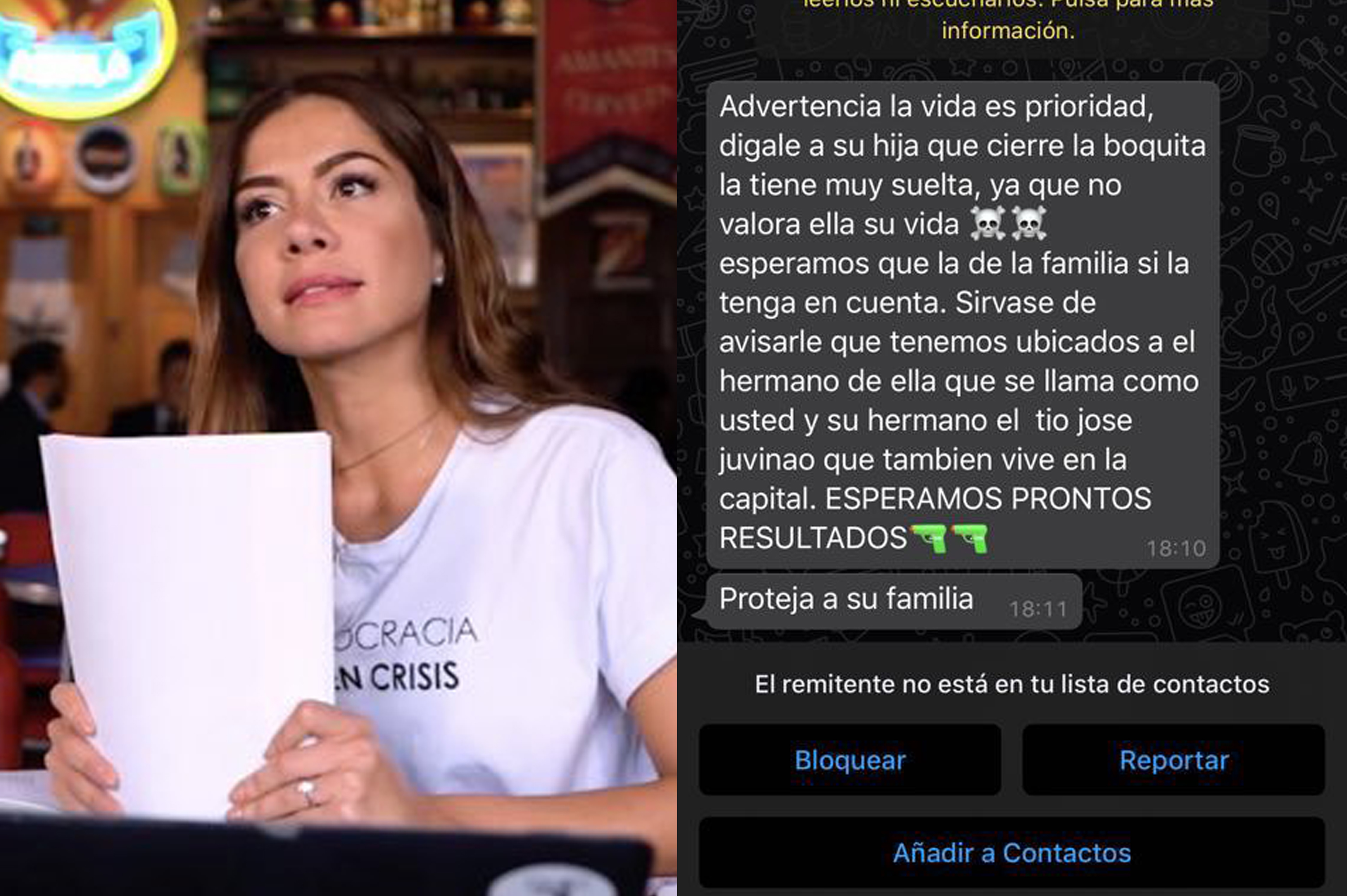 La activista Juvinao denunció que un familiar recibió amenazas vía Whatsapp.