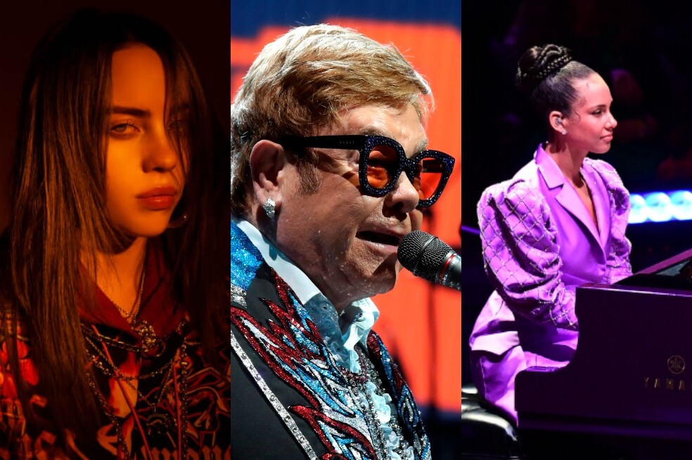 Los músicos Billie Eilish, Elton John y Alicia Keys. / AFP, EFE y Cortesía