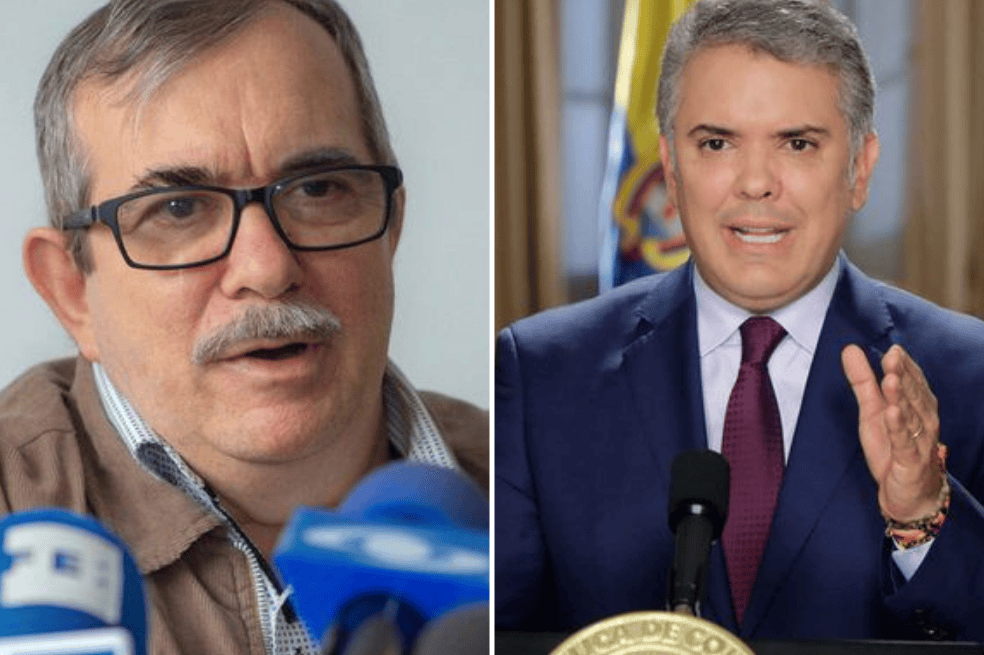Rodrigo Londoño, Timochenko, e Iván Duque.