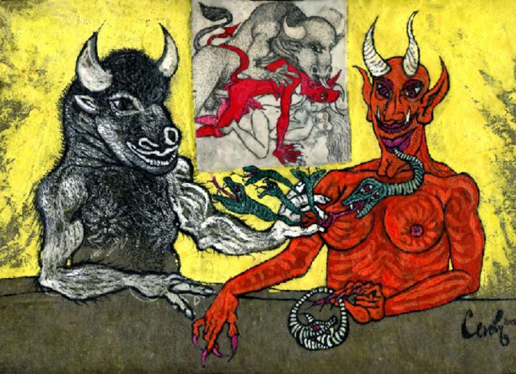 Serie La tangente y la mirada, "Minotauro Rey, técnica mixta", 20'07. / Gilberto Cerón