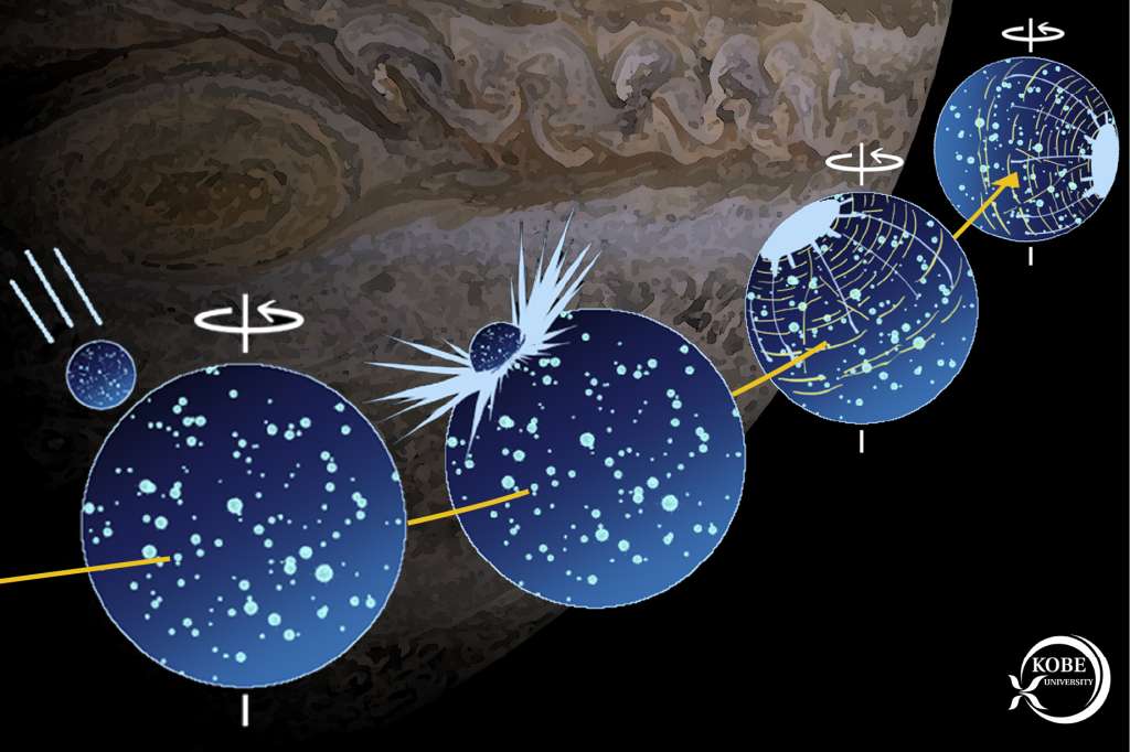 GRAF8036. ESPACIO, 03/09/2024.- El investigador de la Universidad de Kobe, Hirata Naoyuki fue el primero en darse cuenta de que la ubicación del impacto de un asteroide en la luna Ganímedes de Júpiter se encuentra casi exactamente en el meridiano más alejado de Júpiter. Esto implicaba que Ganímedes había sufrido una reorientación de su eje de rotación y permitió a Hirata calcular qué tipo de impacto podría haber provocado que esto sucediera. EFE/Hirata Naoyuki SÓLO USO EDITORIAL SOLO USO PERMITIDO PARA ILUSTRAR LA NOTICIA QUE APARECE EN EL PIE DE FOTO CRÉDITO OBLIGATORIO