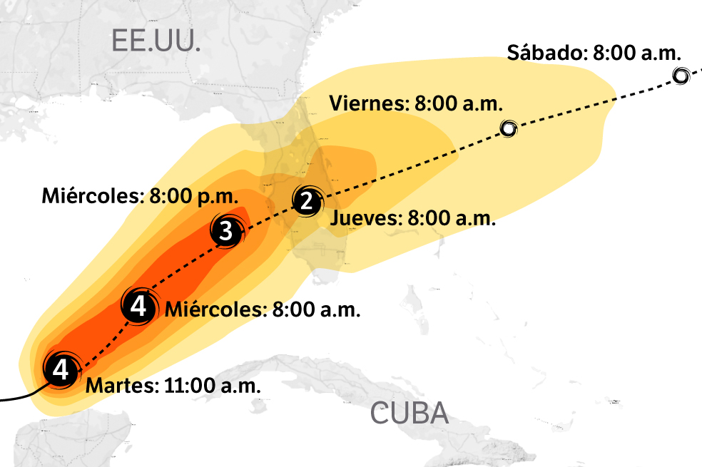 Así será el recorrido del huracán Milton por Florida, Estados Unidos.