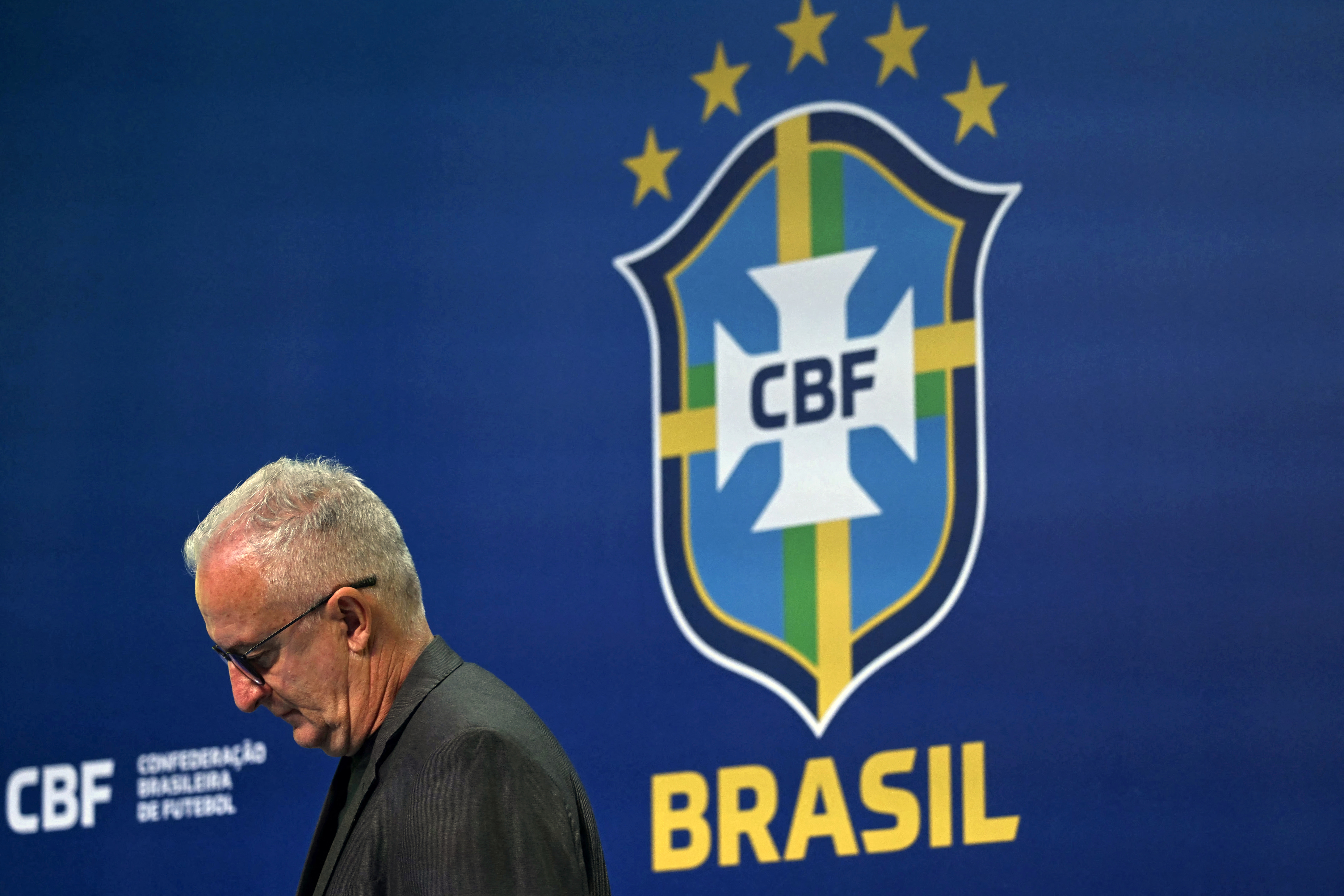 (FILES) Brazil's national football team head coach Dorival Junior arrives at a press conference in Rio de Janeiro, Brazil, on November 1, 2024.