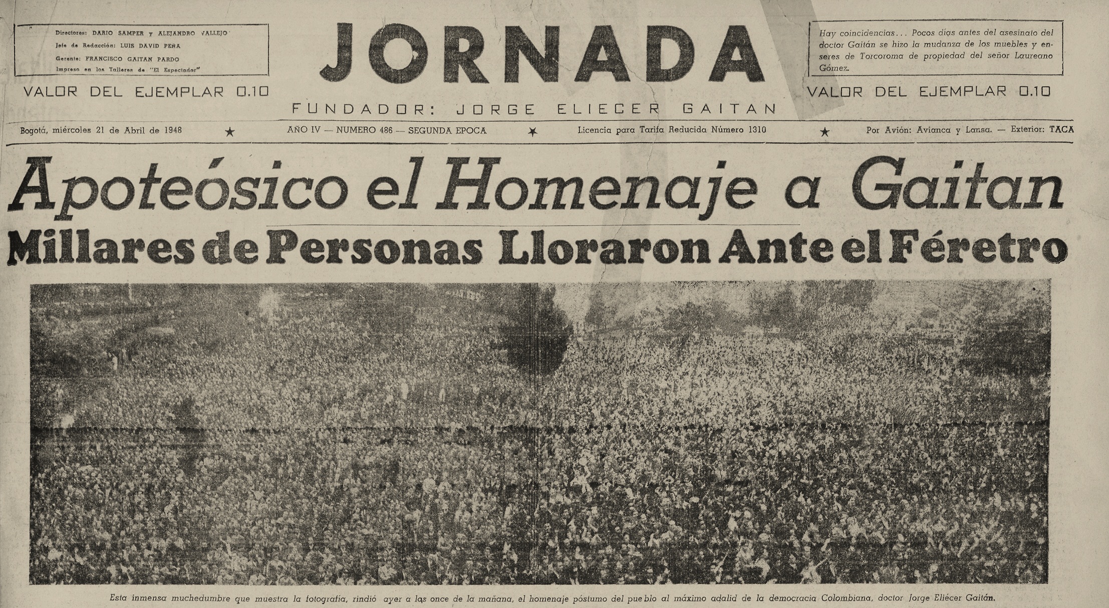 El diario que había fundado Jorge Eliécer Gaitán registra el dolor del pueblo colombiano luego de su asesinato. / Cortesía
