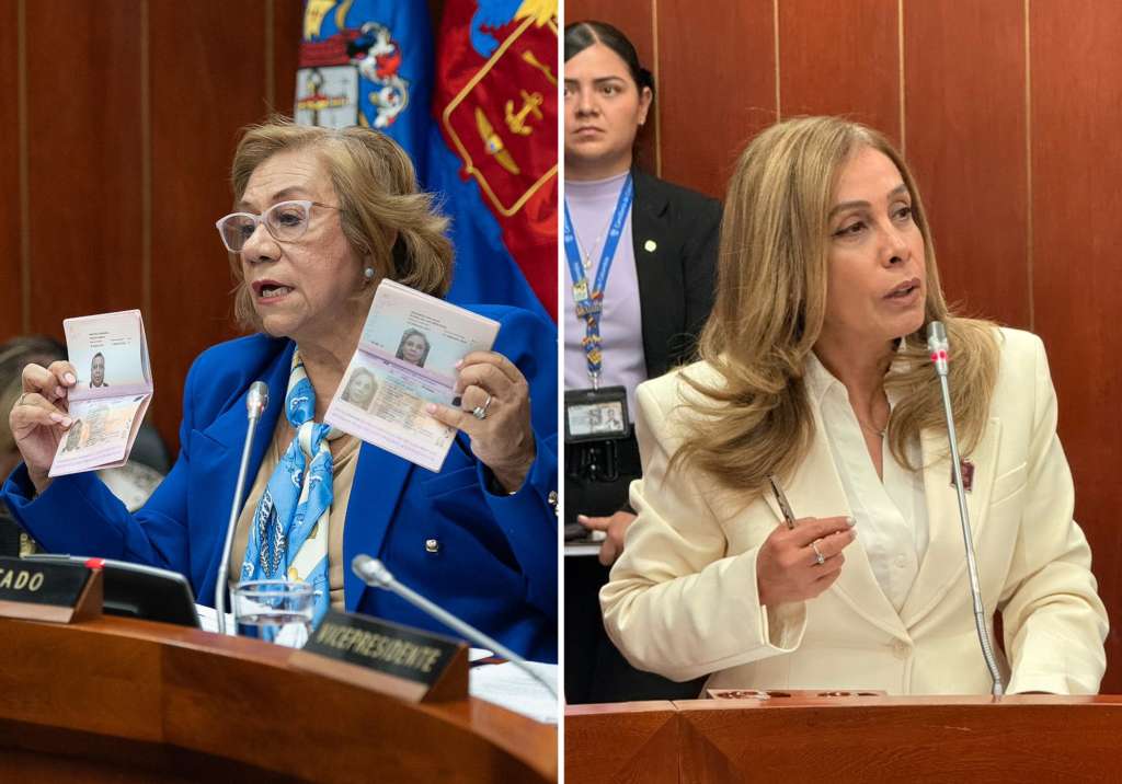 Canciller Rosa Villavicencio y gerente de la Imprenta Nacional, Viviana León.