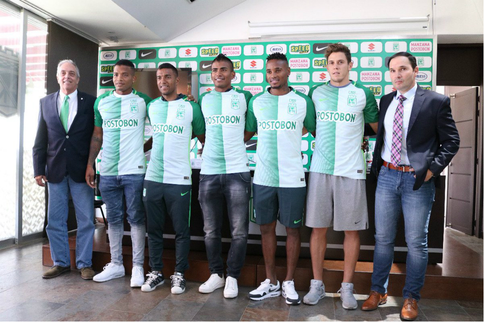 Gustavo Torres, Christian Mafla, Gorka Elustondo, Andrés Rentería y Raúl Loaiza son las nuevas incorporaciones del cuadro verdolaga. / @nacionaloficial