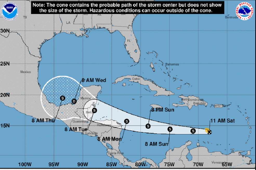 Se espera que el núcleo central de Harvey se posicione al norte de la Península de La Guajira hacia la 1:00 pm