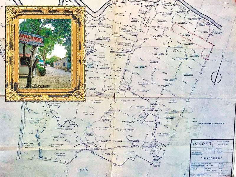 El mapa del Incora, incluido Macondo, documento que se conserva en la región.