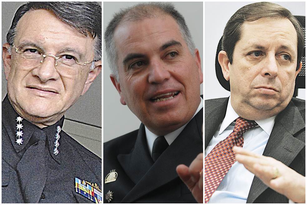 Guillermo Barrera, almirante (r);  Luis Jorge Tovar, capitán de navío, para la época de los hechos y  Álvaro Echandía, almirante (r), director Agencia de Inteligencia. / Archivo