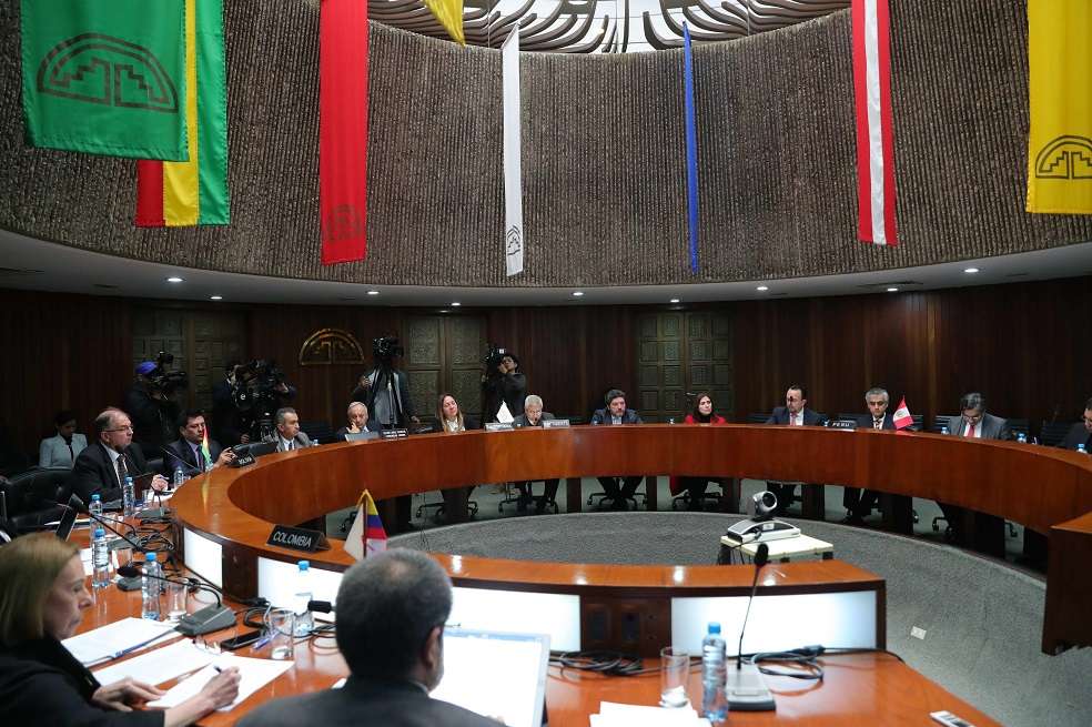 Vista general de la reunión del Comité Andino de Migración en la sede de la Secretaría General de la Comunidad Andina en Lima. / EFE