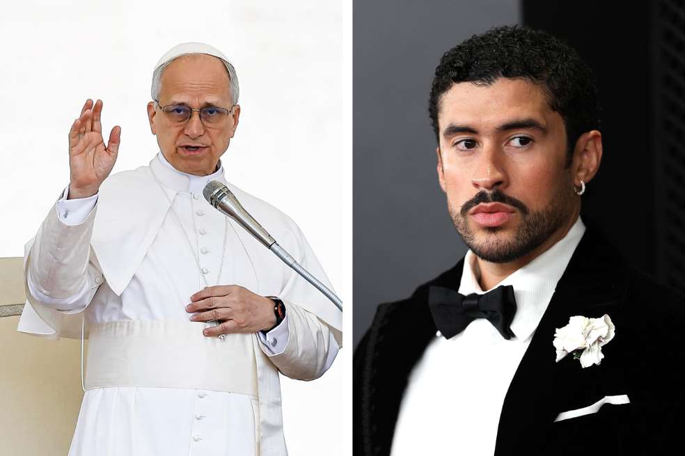 Mosaico de fotos que muestra, a la izquierda, al papa León XIV y, a la derecha, al cantante puertorriqueño Bad Bunny.