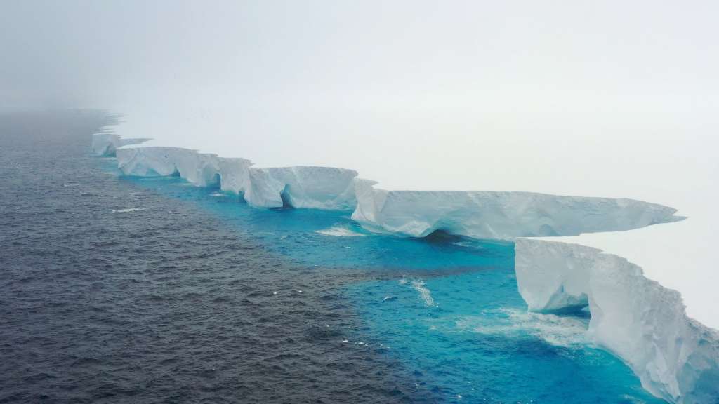 (FILES) This handout image released by EYOS Expeditions on January 19, 2024, shows an aerial view of the A23a iceberg in the waters of The Southern Ocean off Antarctica on January 14.