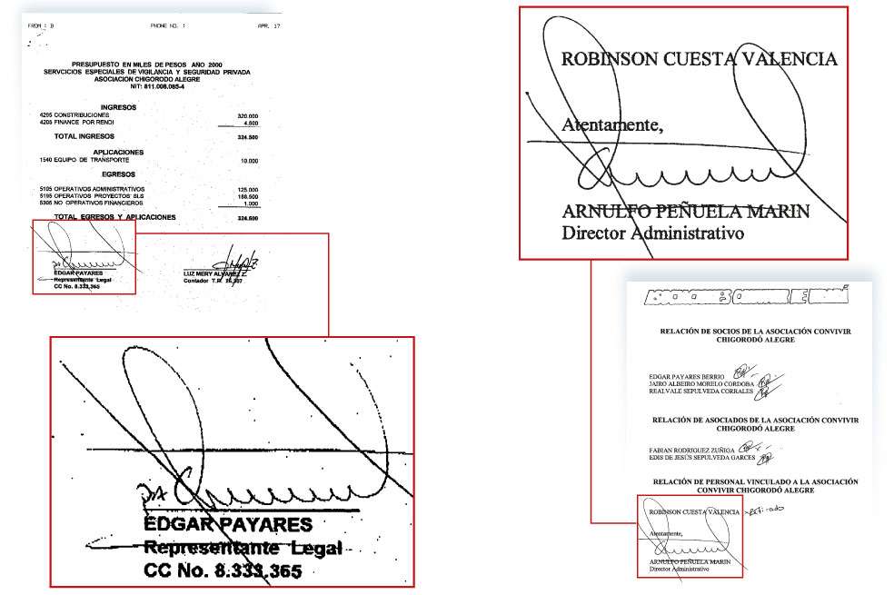 En ambos documentos la firma parece ser la misma, aunque supuestamente pertenecen a dos personas distintas.