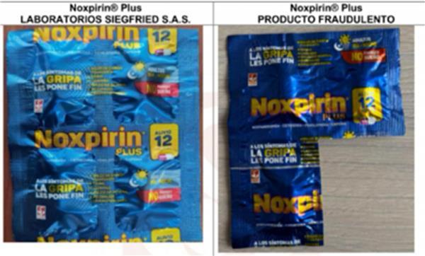 En esta imagen se aprecian las diferencias entre el producto original, autorizado por el Invima, y el producto falsificado, de origen desconocido.