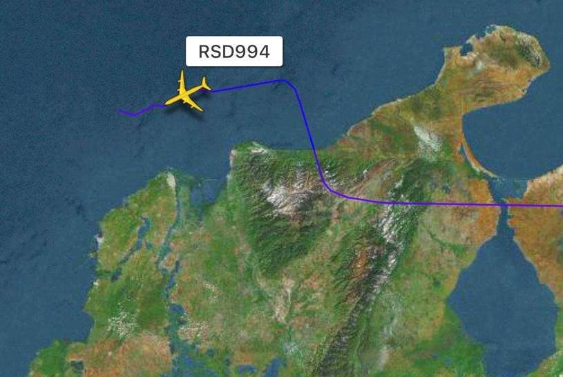 Ruta de la aeronave Illyushin II-96-400VPU, interceptada por la Fuerza Aérea Colombiana.