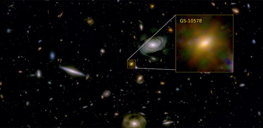 La galaxia de Pablo tenía alrededor de 200 mil millones de veces la masa de nuestro Sol. /Colaboración JADES
