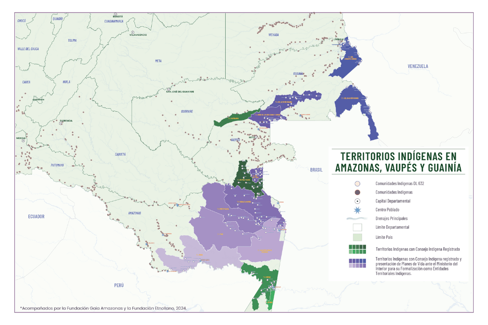 Territorios indígenas en Amazonas, Vaupés y Guainía.