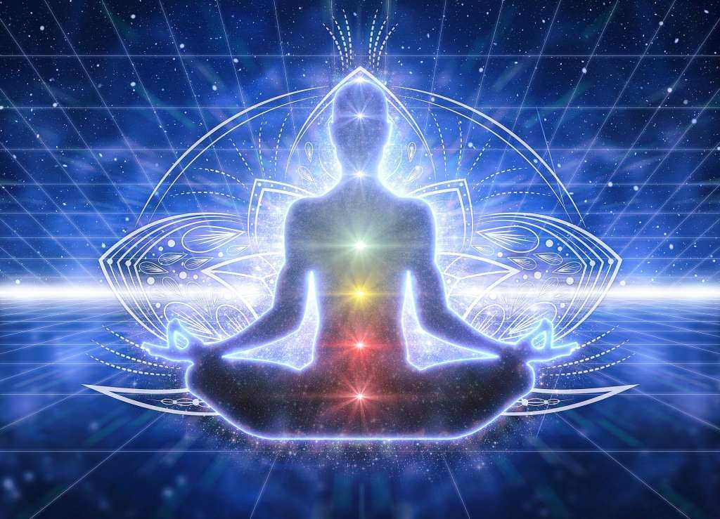 Los chakras ubicados en la columna vertebral y se diferencian por colores.