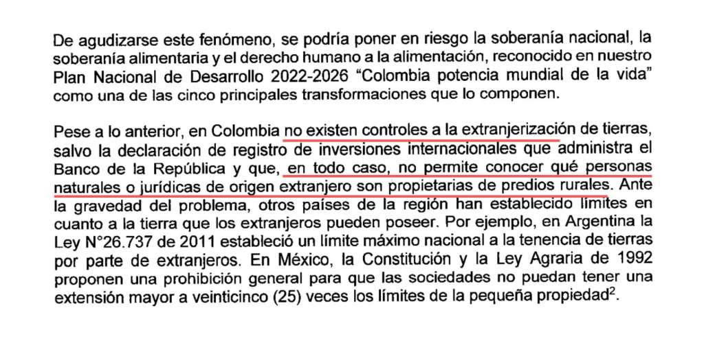 Respuesta de Minagricultura sobre la extranjerización de la tierra en Colombia.