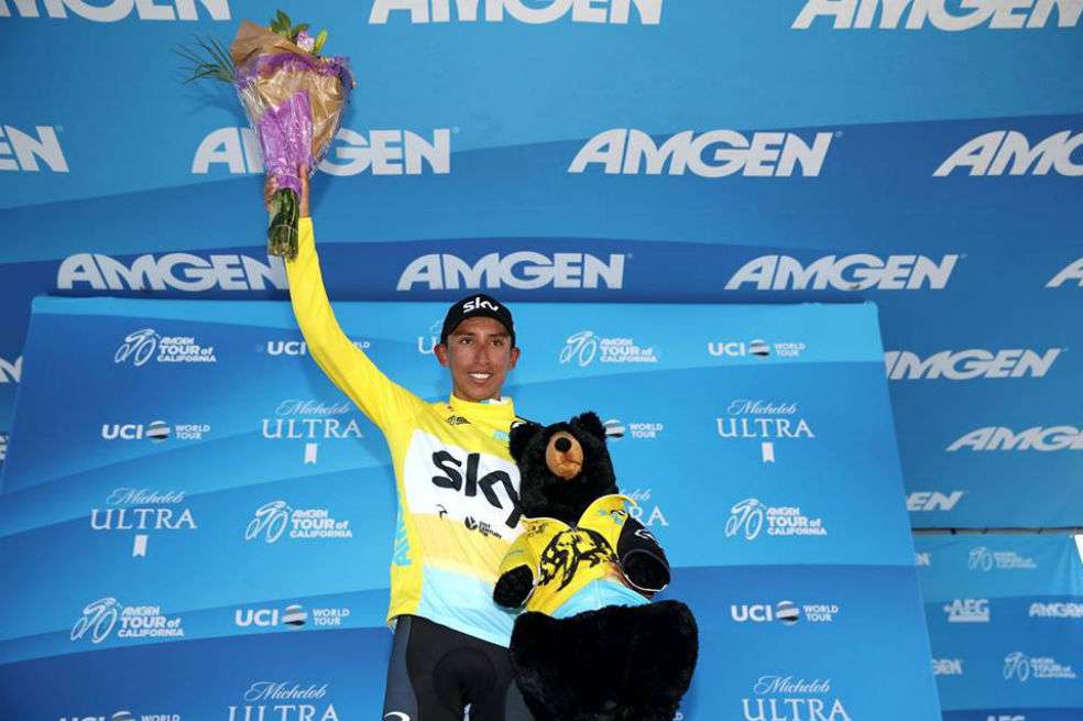 Egan Bernal celebra su victoria en el Tour de California. / Team Sky