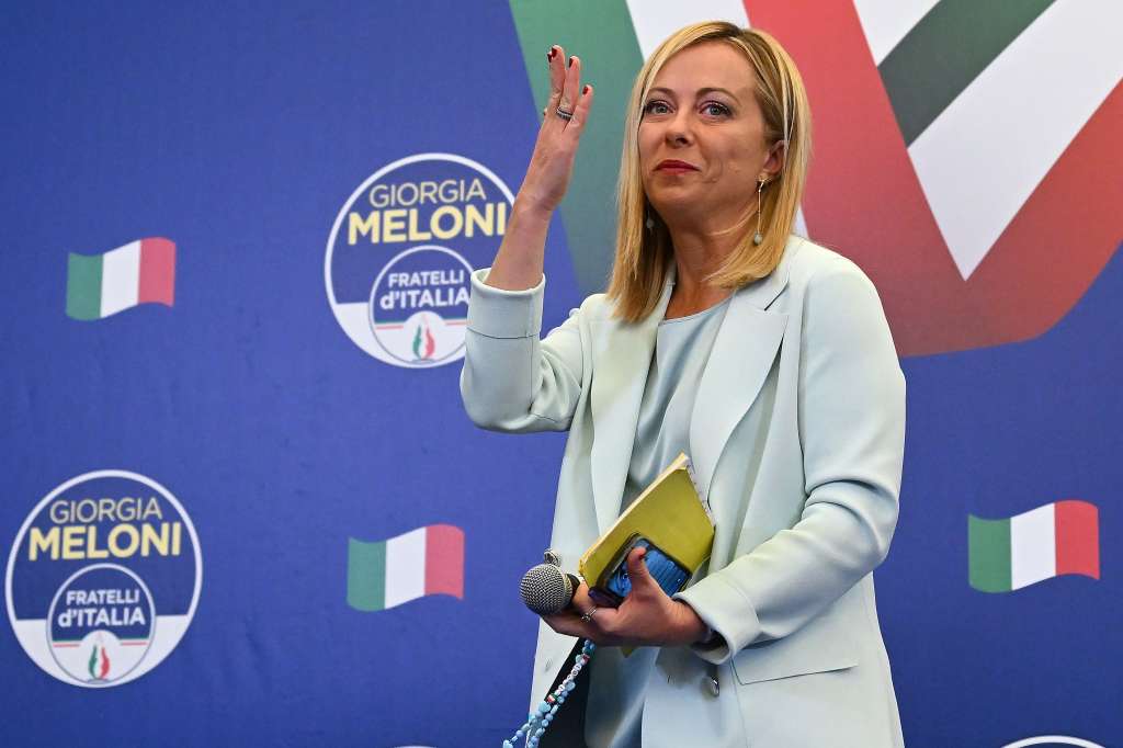 Rome (Italy), 25/09/2022.- Giorgia Meloni at the headquarters of the Brothers of Italy (Fratelli d'Italia) in Rome, Italy, 25 September 2022. Italy held a general snap election on 25 September following its prime minister's resignation in July. Final results are expected to be announced on 26 September. (Elecciones, Italia, Roma) EFE/EPA/ETTORE FERRARI