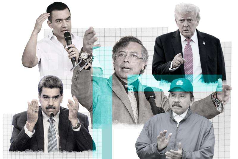 Nicolás Maduro, Daniel Noboa, Gustavo Petro, Donald Trump y Daniel Ortega.