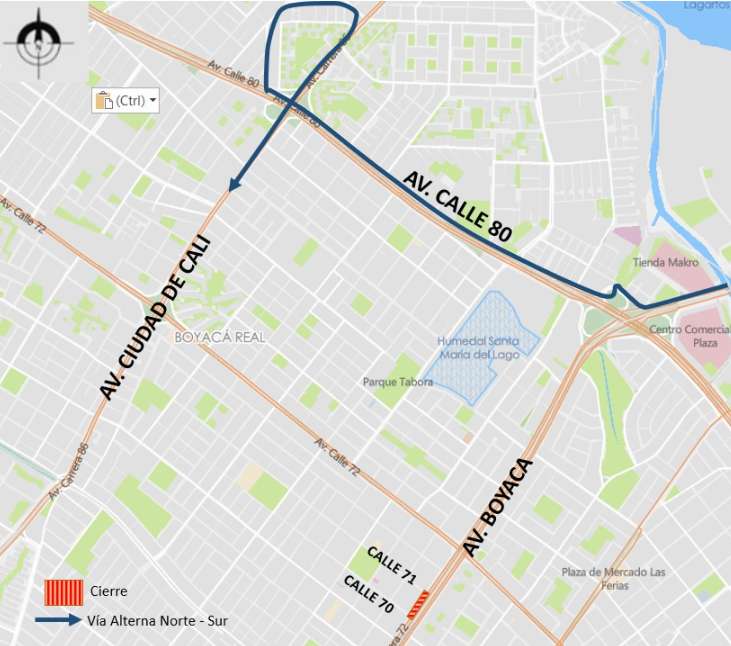 Conozca el cierre total de calzada lenta sentido Norte - Sur en la Av. Boyacá entre calle 71 y calle 70