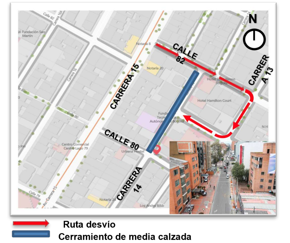 Cerraron media calzada de la carrera 14, entre calles 82 y 80.