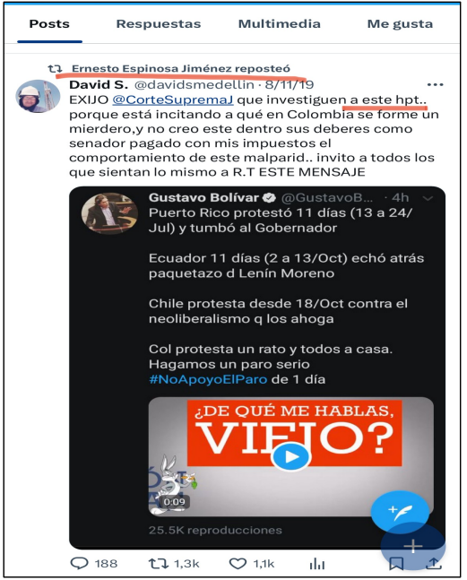Publicación compartida por el procurador del caso Leyva.
