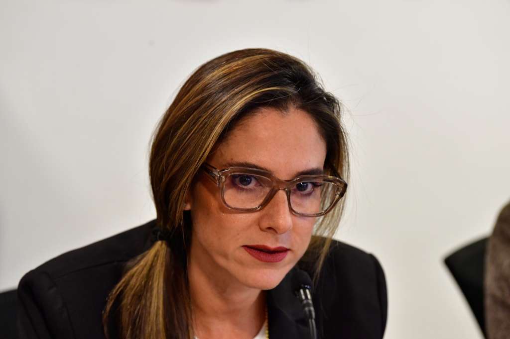 Presidenta de Acolgen durante la rueda de prensa de los gremios del sector de energía y gas