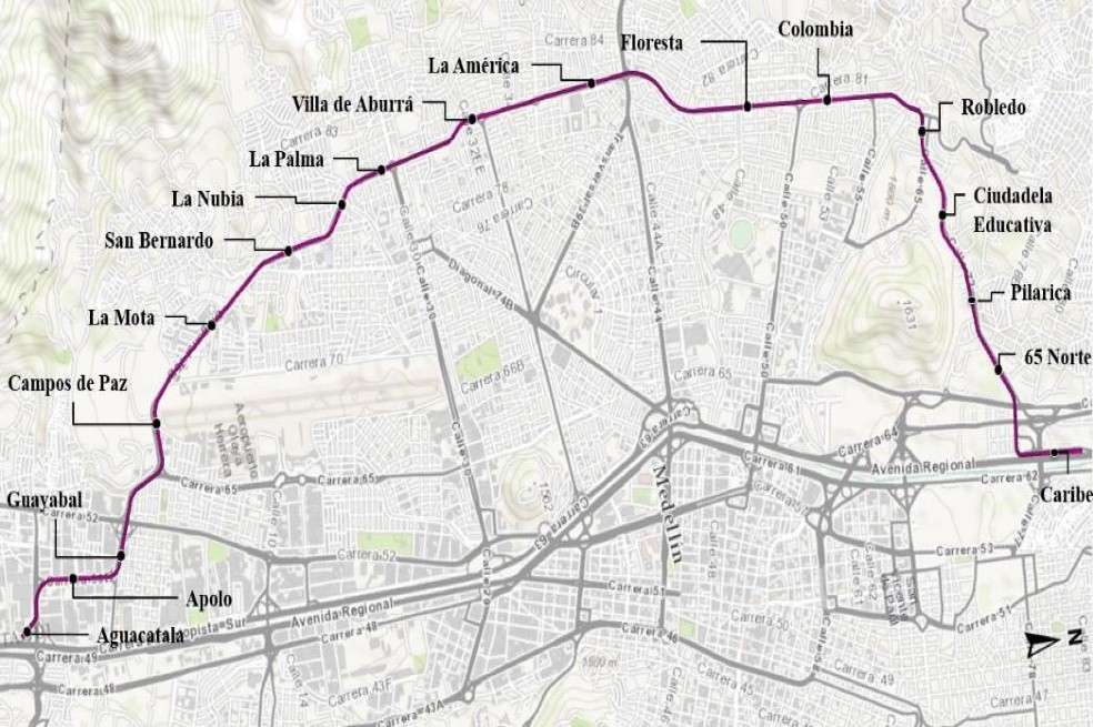 El recorrido tendrá un total de 13,25 kilómetros.Twitter @QuinteroCalleEl Metro de la 80 contempla dos viaductos (en Caribe y en la avenida Guayabal) y dos intercambios viales (en las avenidas Colombia y San Juan).