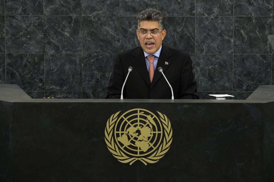 El canciller venezolano, Elías Jaua, durante su intervención en la última asamblea general de Naciones Unidas./ AFP