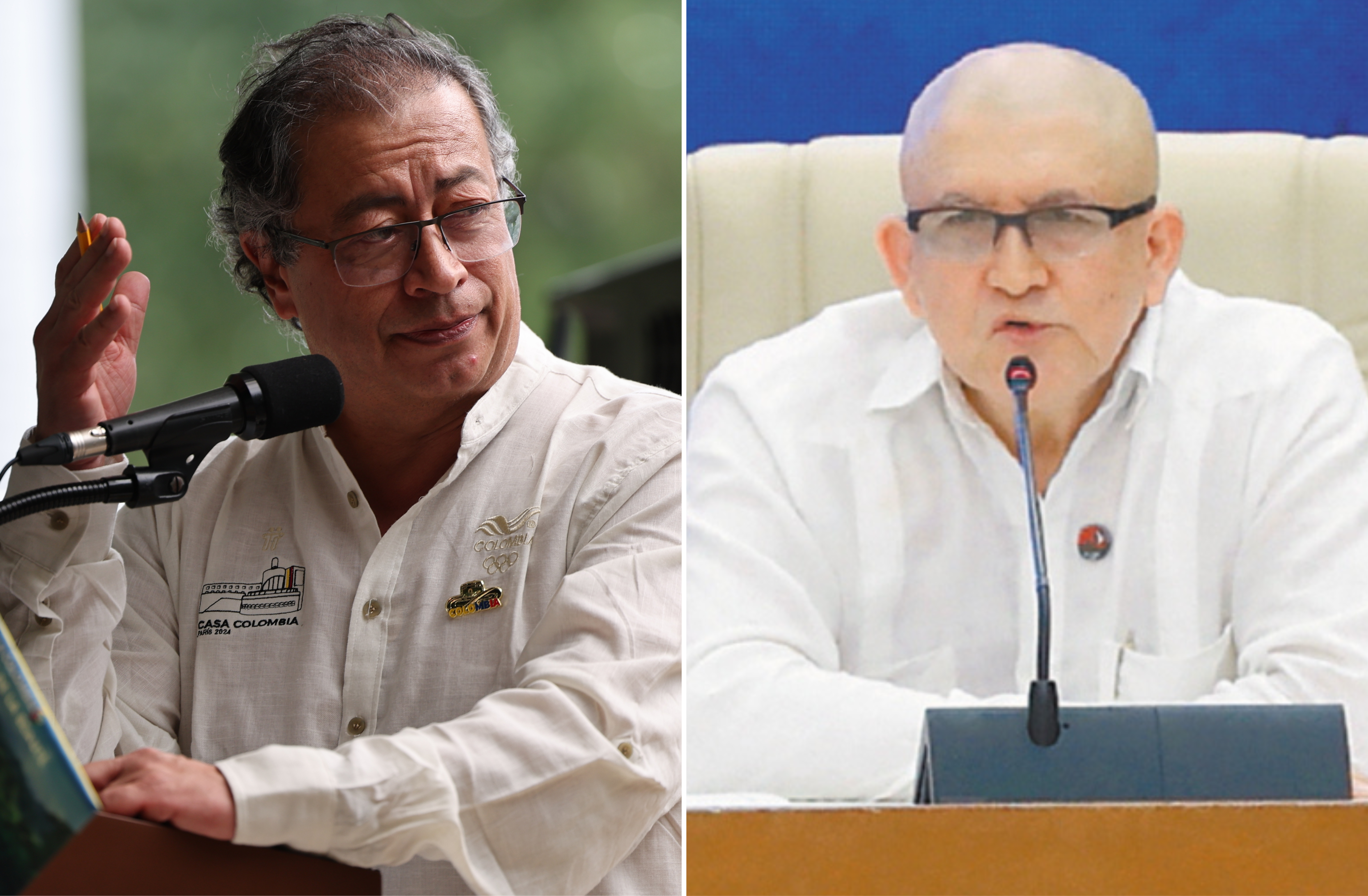El presidente Gustavo Petro (izq) y el comandante del ELN, Antonio García.