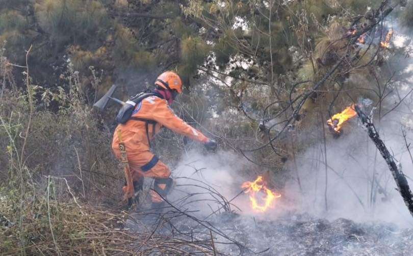 Más de 70 socorristas, entre bomberos, Defensa Civil y Fuerza Aérea, trabajan para controlar el incendio en la zona rural de Pichindé.