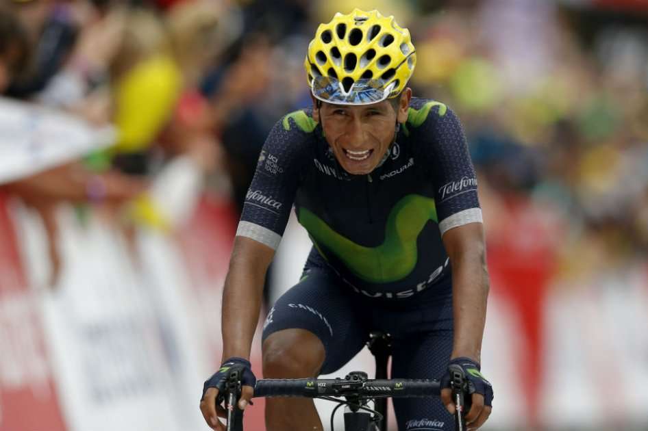 Nairo Quintana en su llegada a Saint Gervais. Foto: EFE