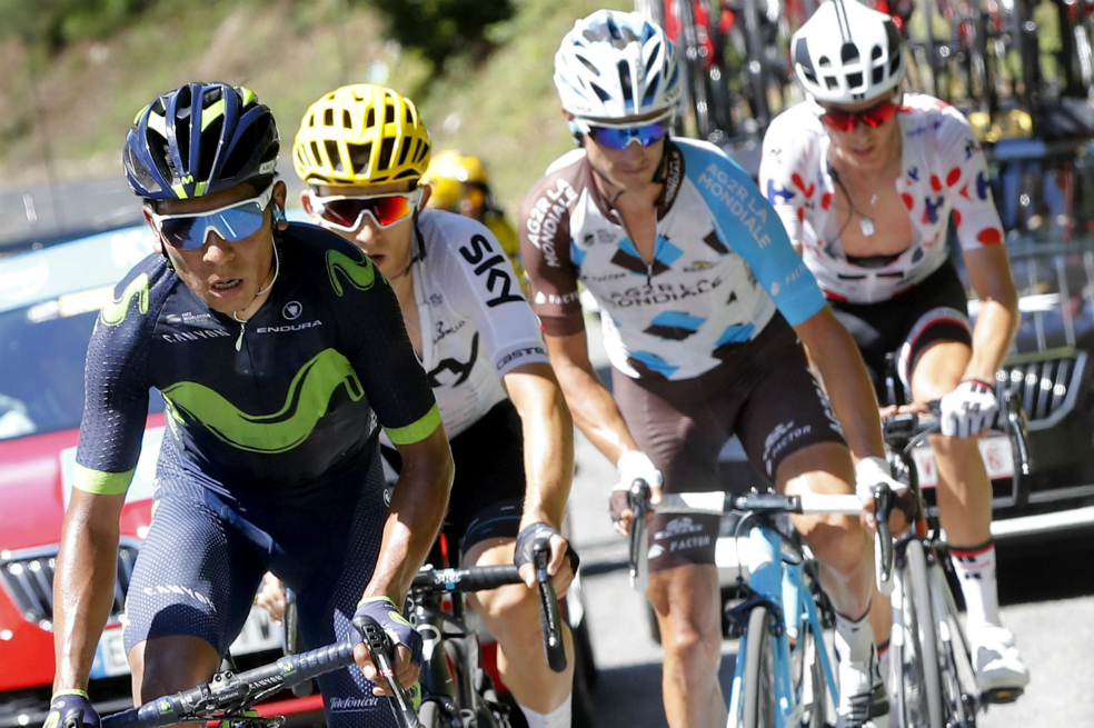 El colombiano Nairo Quintana (Movistar), este viernes, durante la etapa 14 del Tour de Francia. / EFE